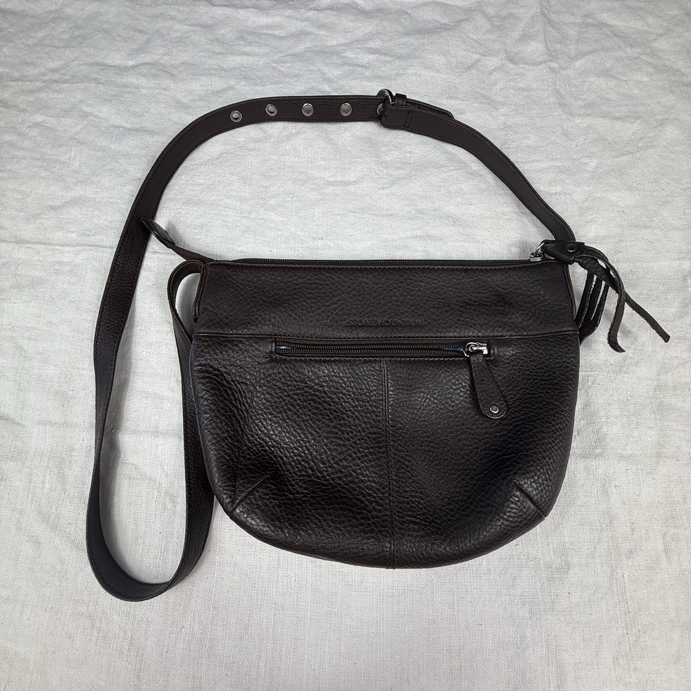 Stone Mountain‎ Crossbody Bag Women Brown Pebbled Leather Whipstitch Tassel
